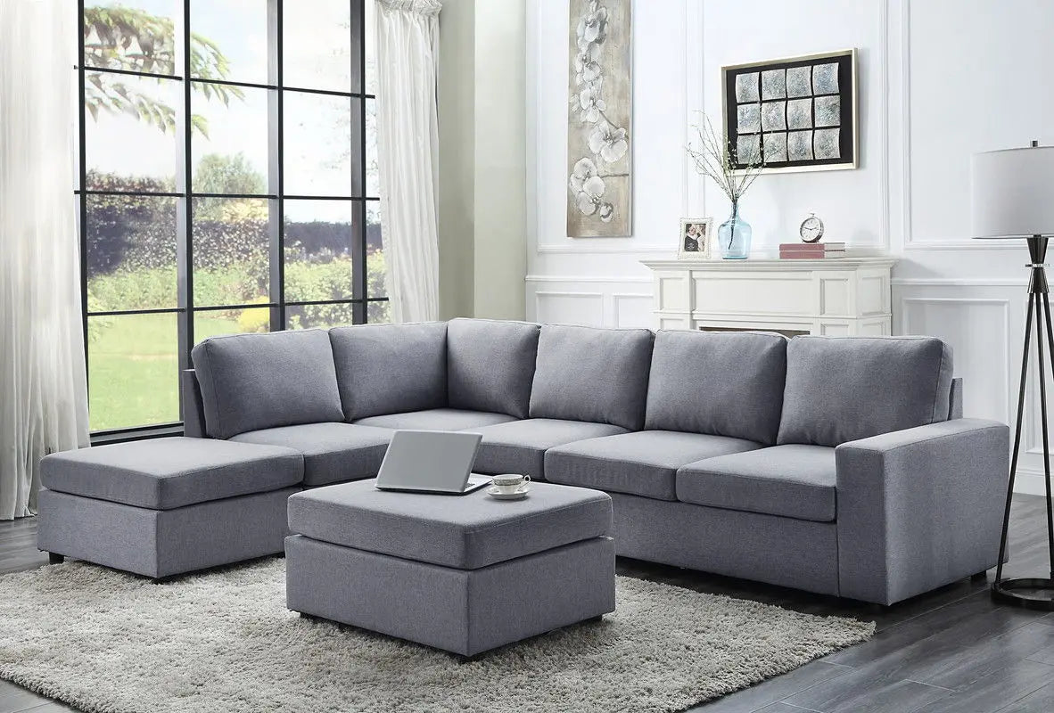 Cassia - 7 Seat Reversible Modular Sectional Sofa With Ottoman Lilola Home