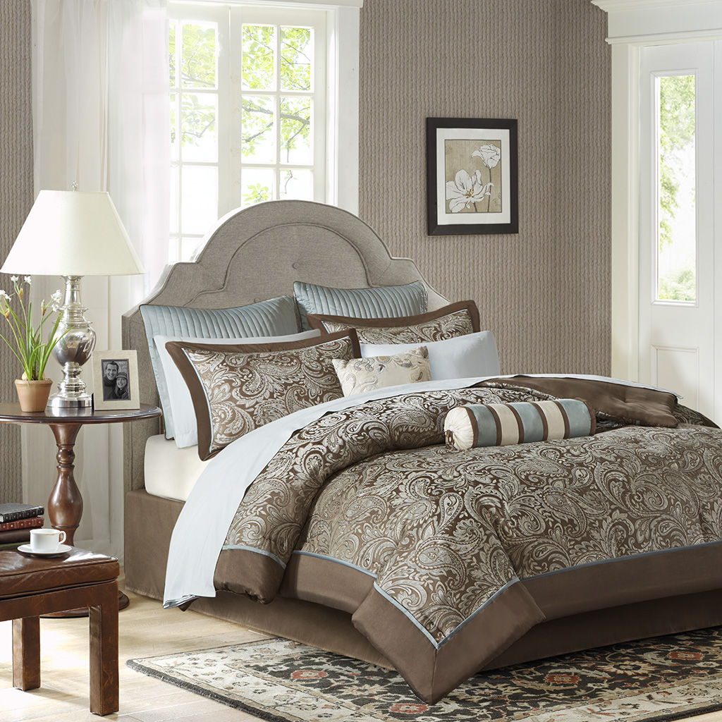 Aubrey - 12 Piece Complete Bed Set - Blue / Brown