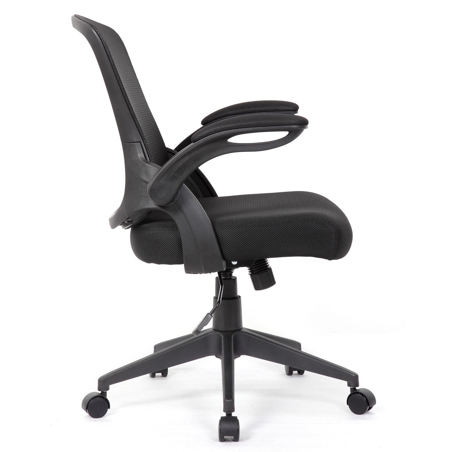 Office Chair With Mid Back Design, Adjustable Height And Foldable Armrests - Black Home Essentials