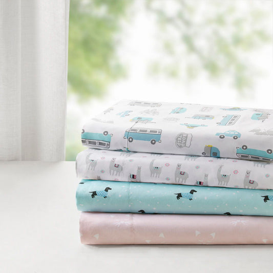 Novelty - Queen Printed Sheet Set - Gray / Blue Road Trip