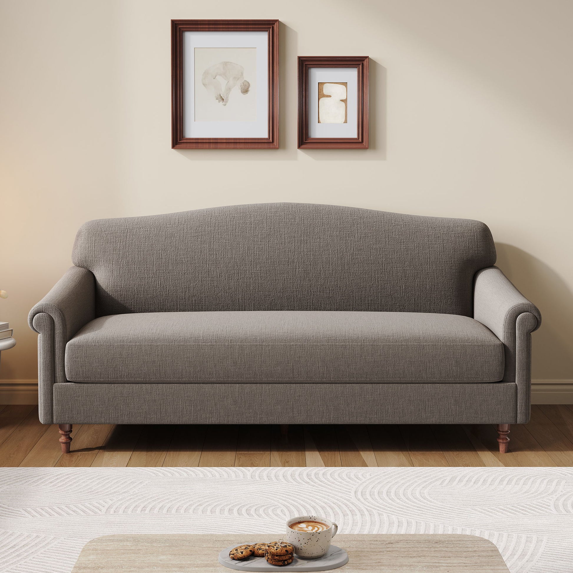 Loveseat Sofa With Rolled Arm For Living Room - Brown Noble House