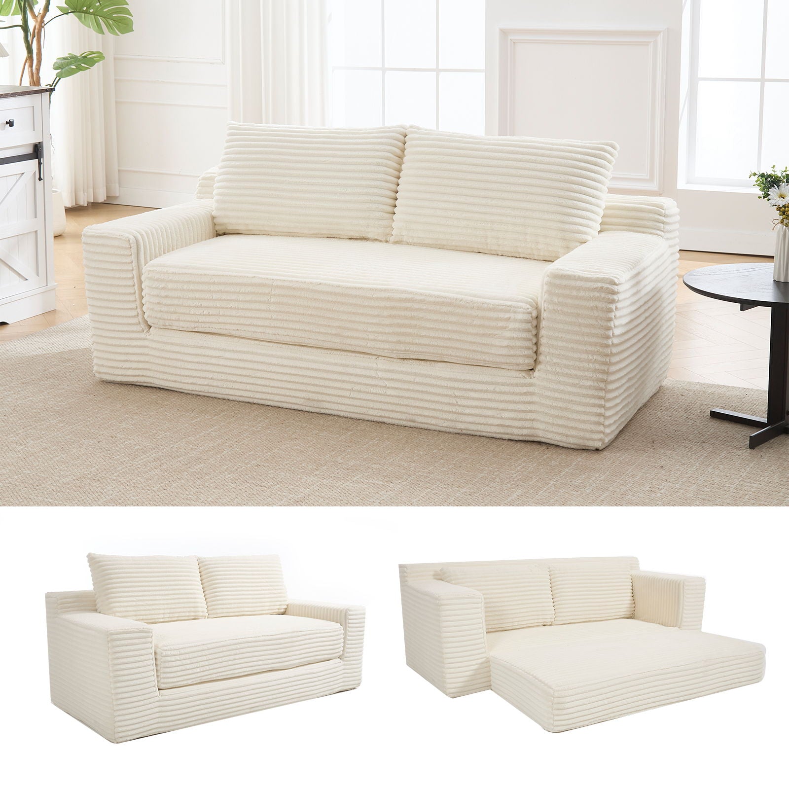 Convertible Loveseat Sofa Bed With Memory Foam & Steel Frame Home Essentials