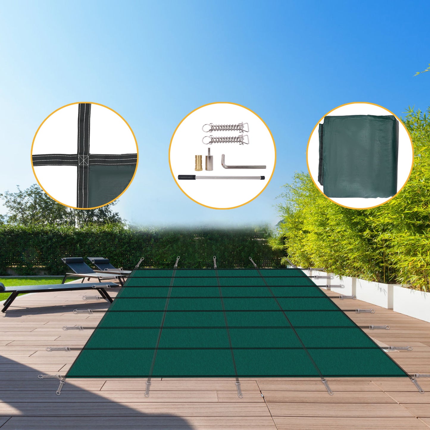 Inground Rectangle Winter Safety Pool Cover, Solid Safety Daily Nest