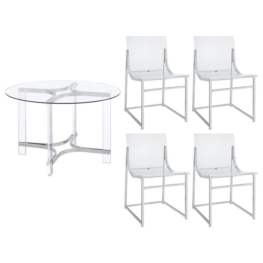 Keeling - 5 Piece Round Glass Top Acrylic Dining Set - Chrome Coaster Fine Furniture