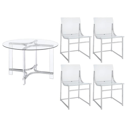 Keeling - 5 Piece Round Glass Top Acrylic Dining Set - Chrome Coaster Fine Furniture
