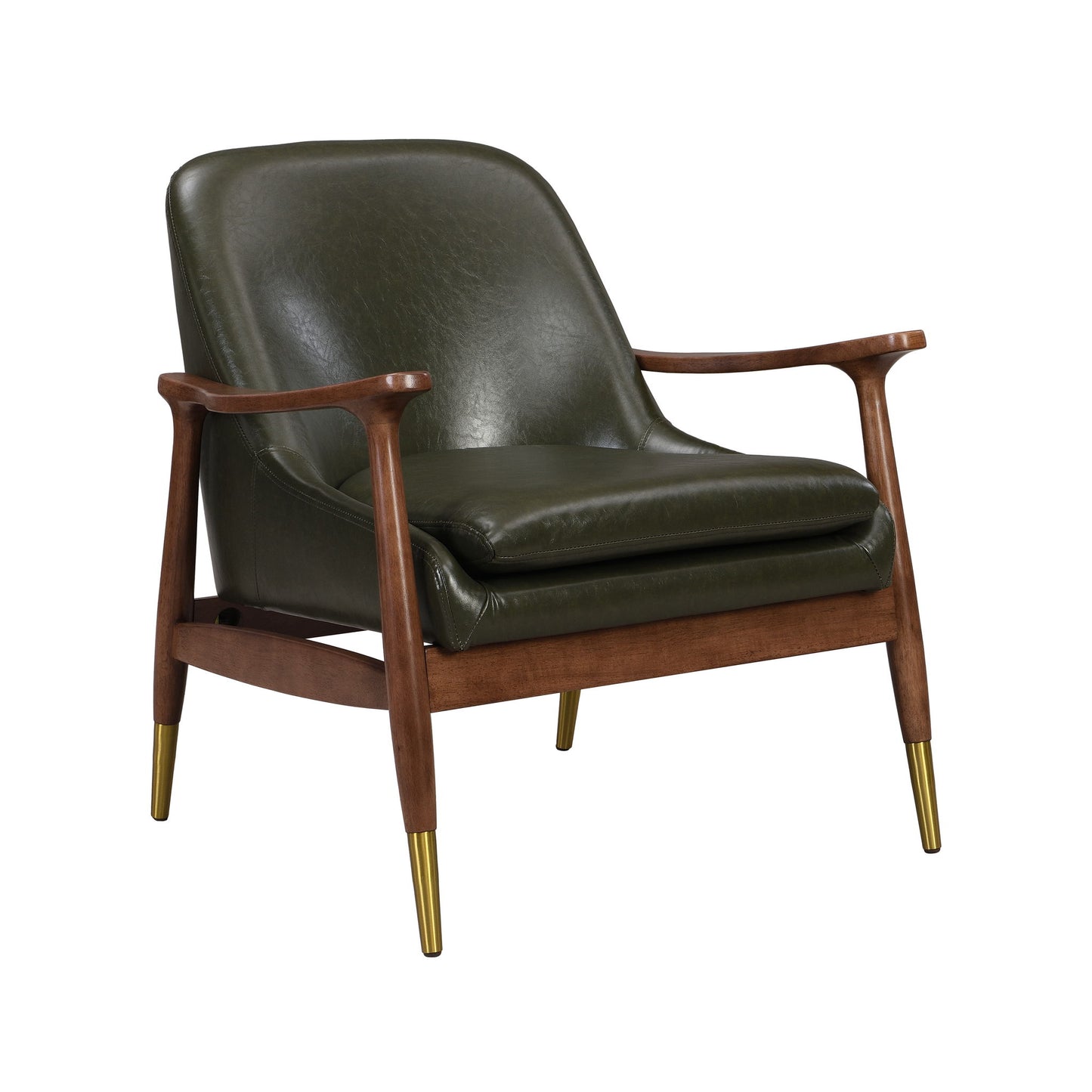 Mid - Century Accent Chair With Cushioned Seat, Brass Tipped Legs Noble House