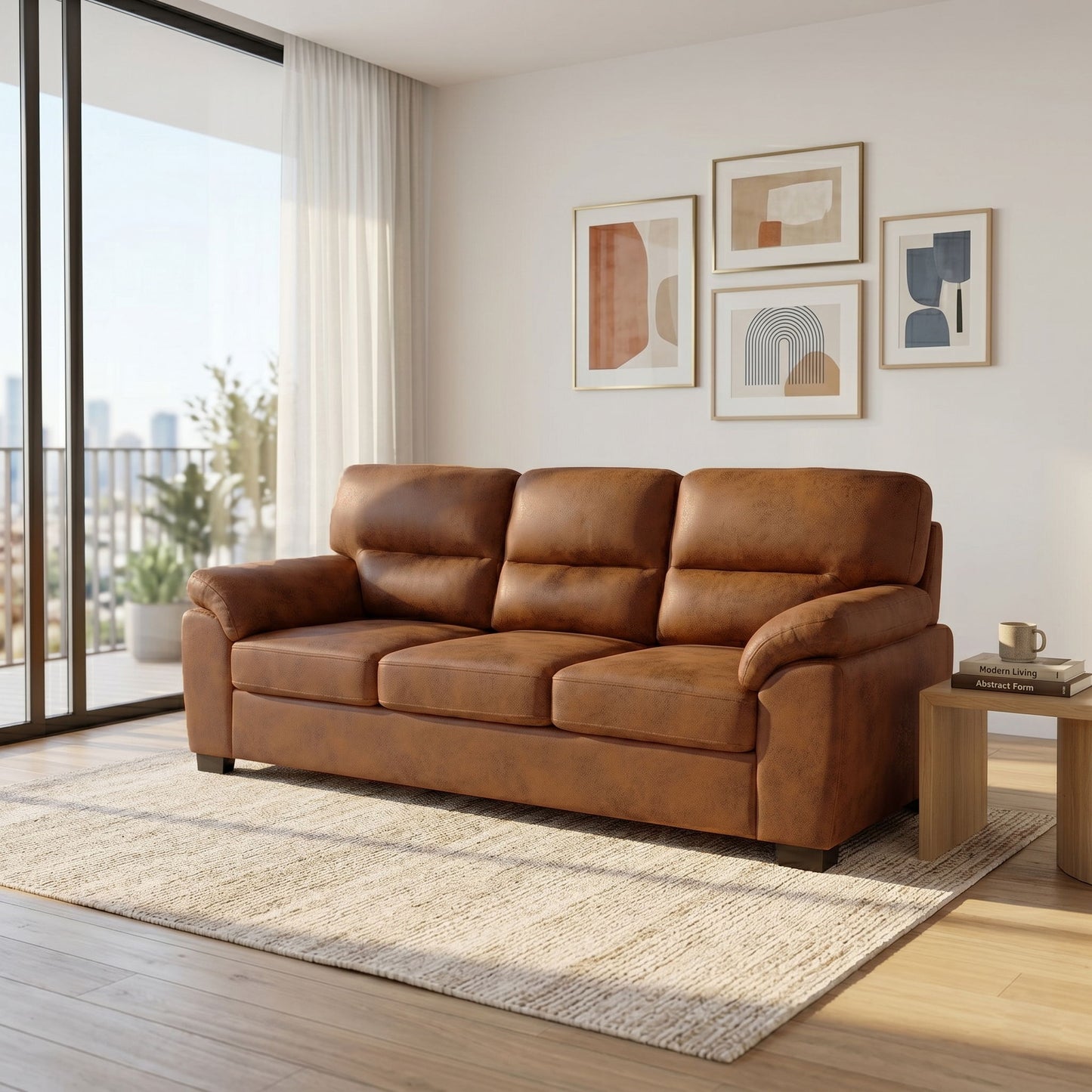 3 Seater Sofa With Padded Armrests And Triangular Leg Home Essentials