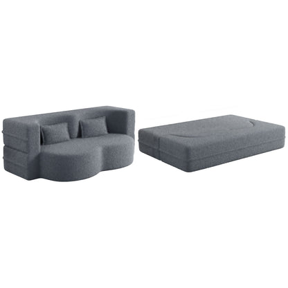 Modern Floor Sofa, With 2 Pillows, Convertible Teddy Fabric Foam Filled Bed Home Essentials