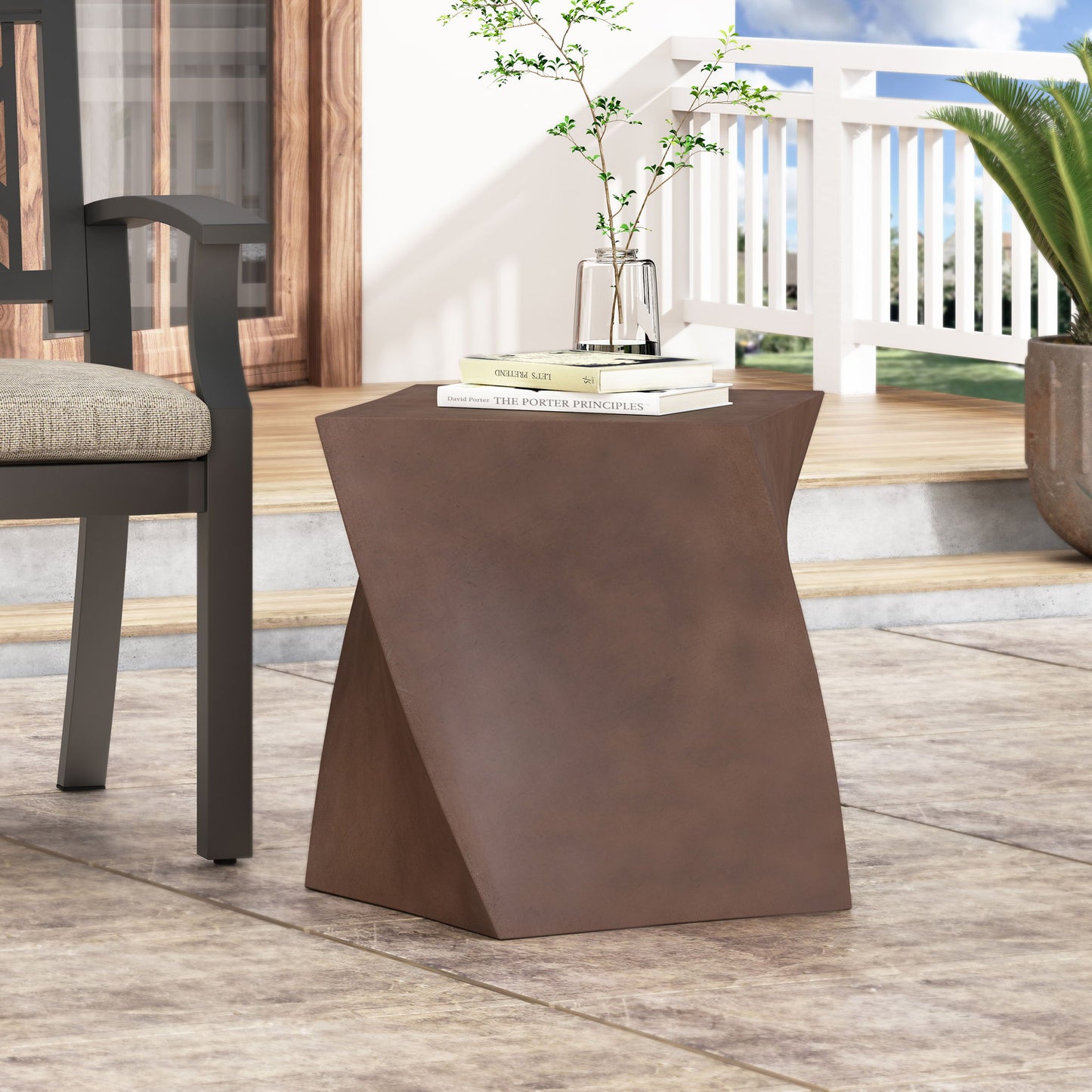 Outdoor Lightweight Concrete Side Table - Brown Noble House