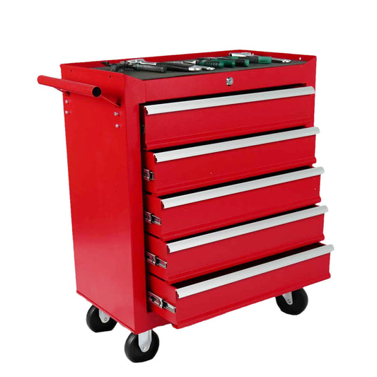 5 Drawer Metal Rolling Tool Chest With Locking System And Wheels - Red Daily Nest
