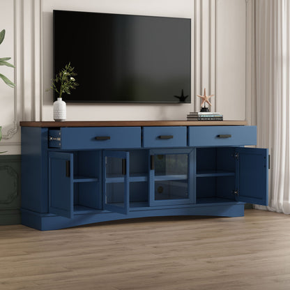 TV Console Stand, Glass Doors & Storage Drawers, Adjustable Shelves Noble House