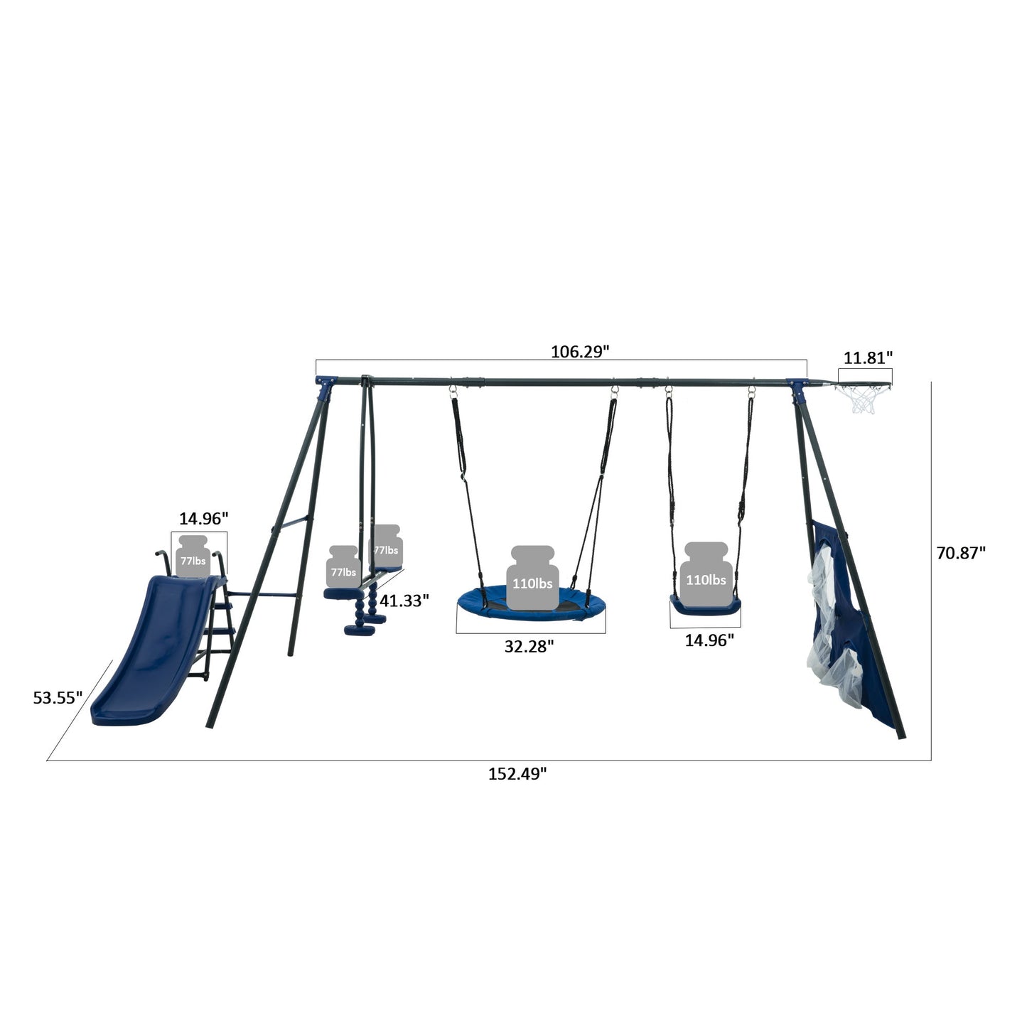 Interesting Six Function Swingset With Net Swing Metal Plastic Safe Swing Set 440Lbs For Outdoor Playground For Age 3+ With 31.5" Net Swing - Gray / Blue Daily Nest