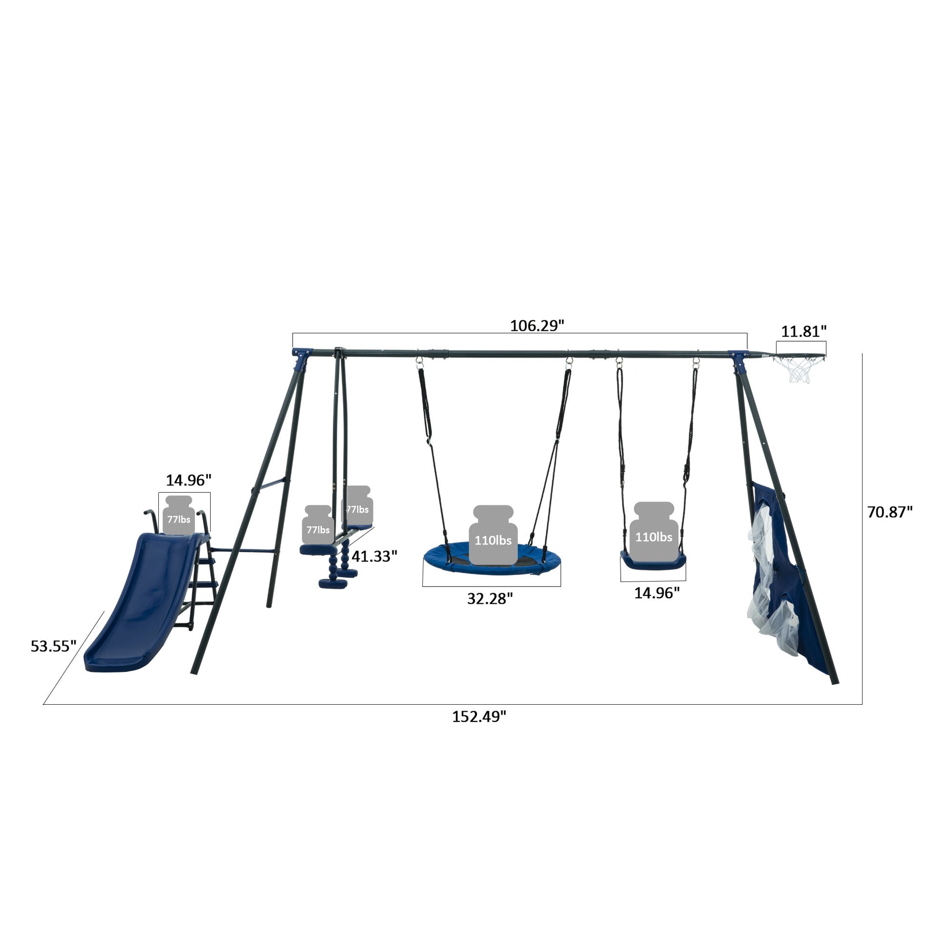 Interesting Six Function Swingset With Net Swing Metal Plastic Safe Swing Set 440Lbs For Outdoor Playground For Age 3+ With 31.5" Net Swing - Gray / Blue Daily Nest