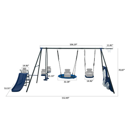 Interesting Six Function Swingset With Net Swing Metal Plastic Safe Swing Set 440Lbs For Outdoor Playground For Age 3+ With 31.5" Net Swing - Gray / Blue Daily Nest