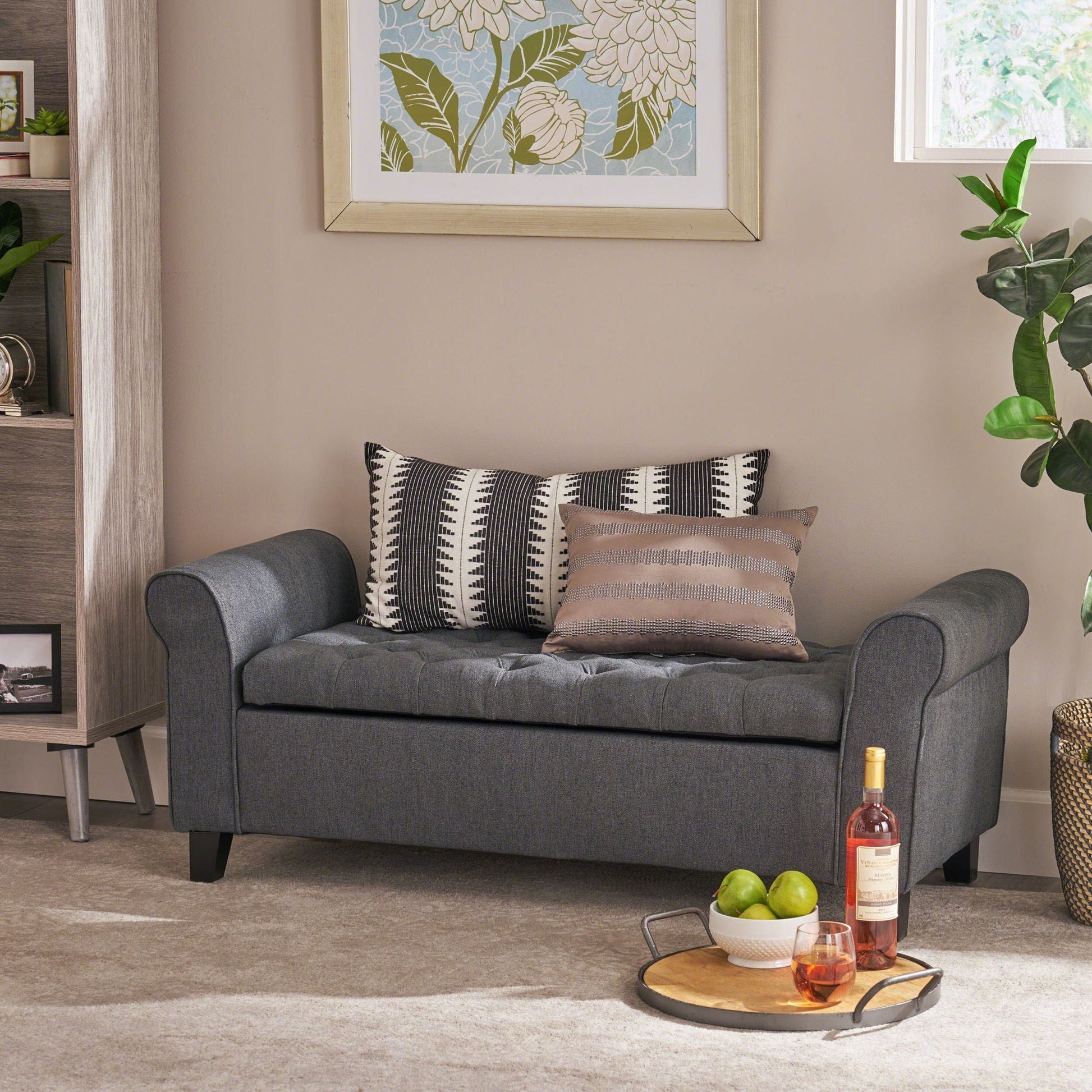 Hayes - Contemporary Armed Storage Bench With Rolled Arms And Button Tufting Noble House