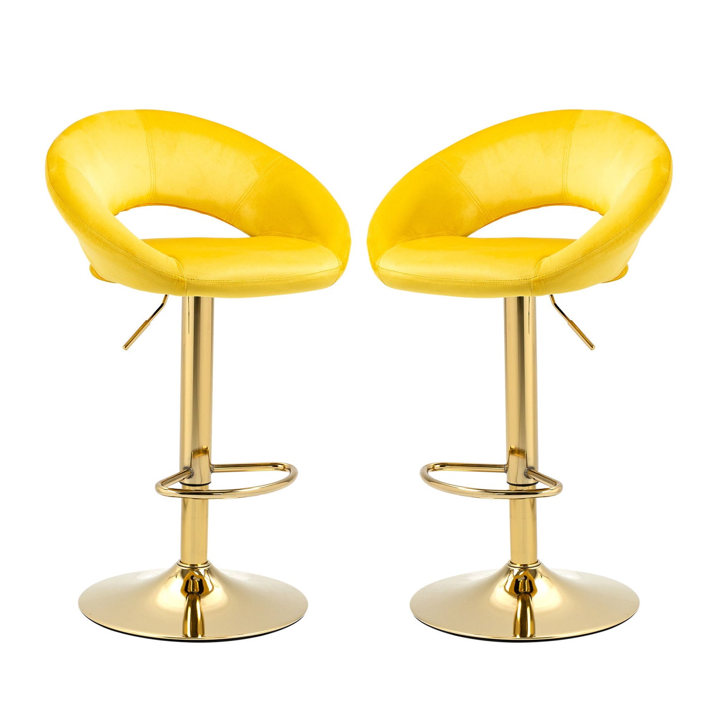 Velvet Adjustable Modern Dining Chairs, Counter Height Bar Chair, Swivel Bar Stools (Set of 2) - Yellow