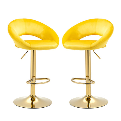 Velvet Adjustable Modern Dining Chairs, Counter Height Bar Chair, Swivel Bar Stools (Set of 2) - Yellow