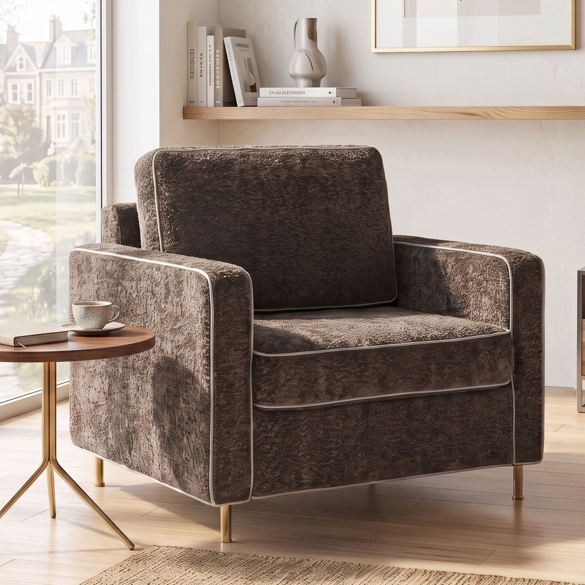 Accent Chair Upholstered Single Sofa With Square Arms, Sewn Pillow Back For Living Room Noble House