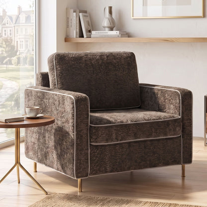 Accent Chair Upholstered Single Sofa With Square Arms, Sewn Pillow Back For Living Room Noble House