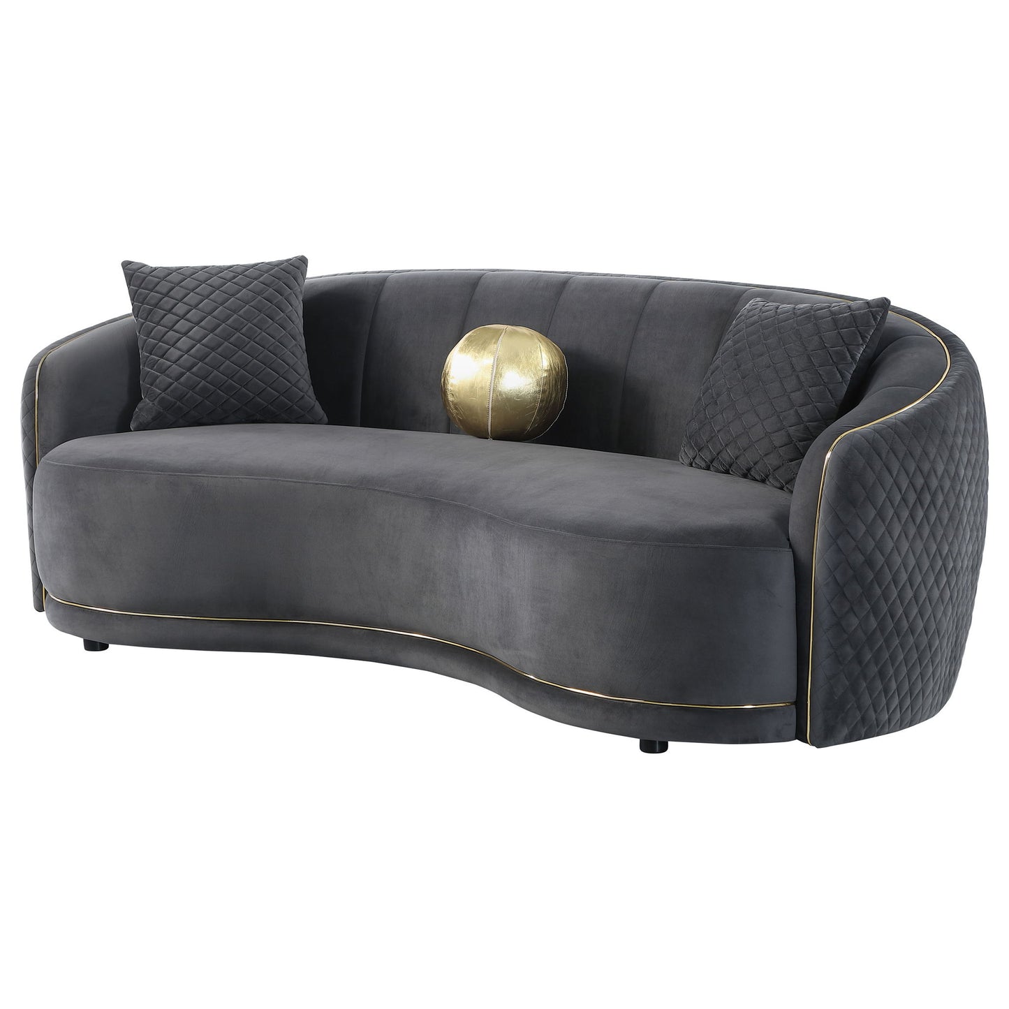 Luxe Upholstered Curved Sofa With Trim And Diamond Quilting - Dark Gray Furniture Max