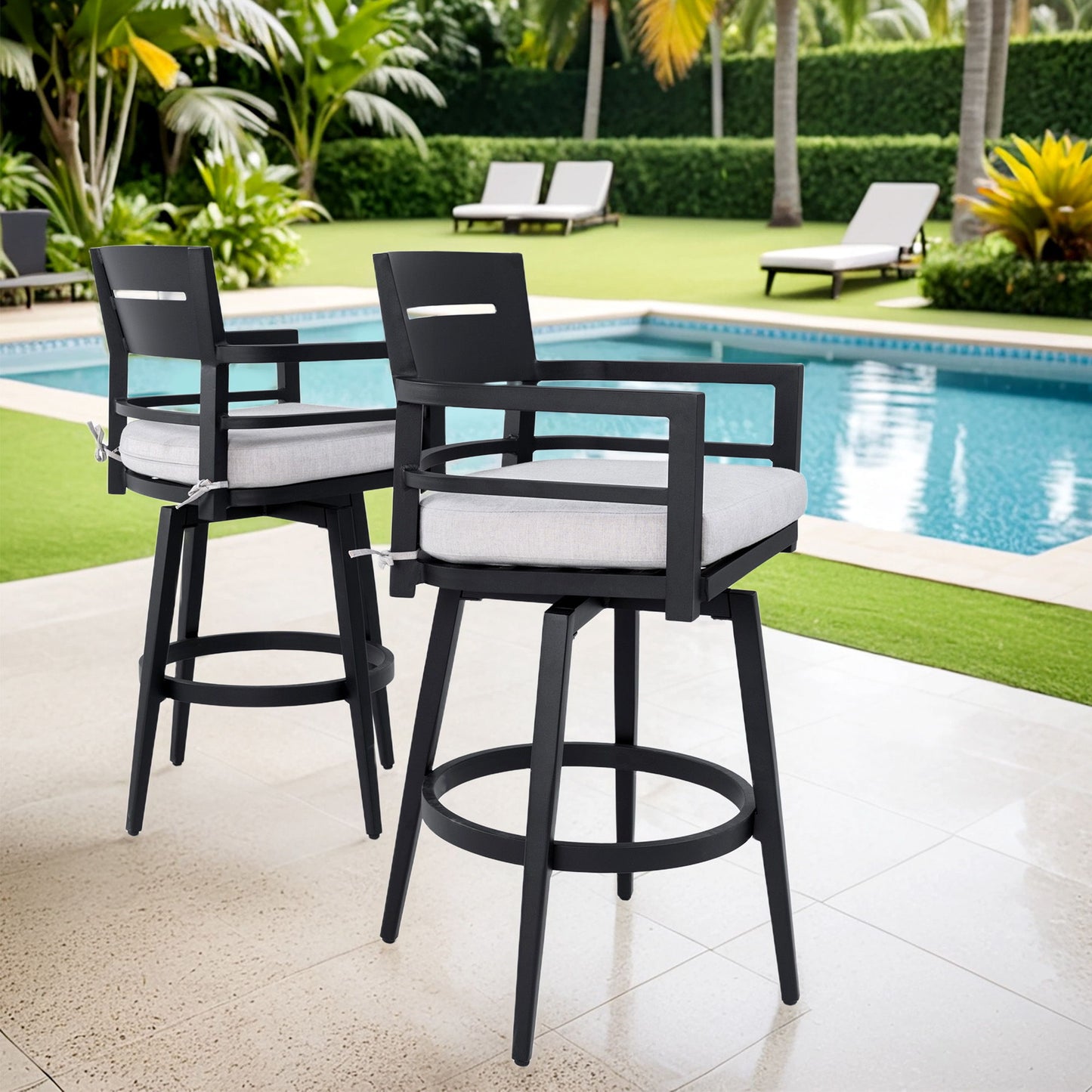 Outdoor Swivel Bar Chairs, 360 Degree Rotation, Ergonomic Backrest (Set of 2) Life Outside