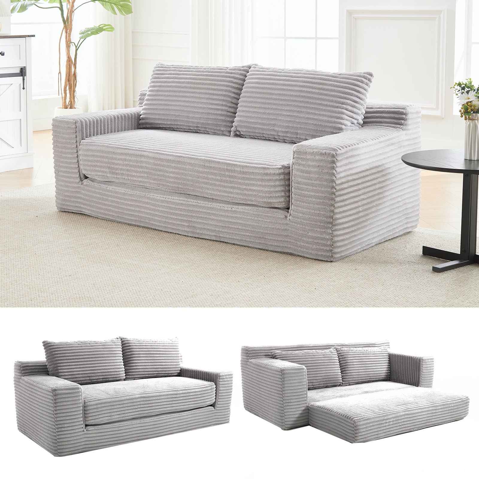 Convertible Loveseat Sofa Bed With Memory Foam & Steel Frame Home Essentials