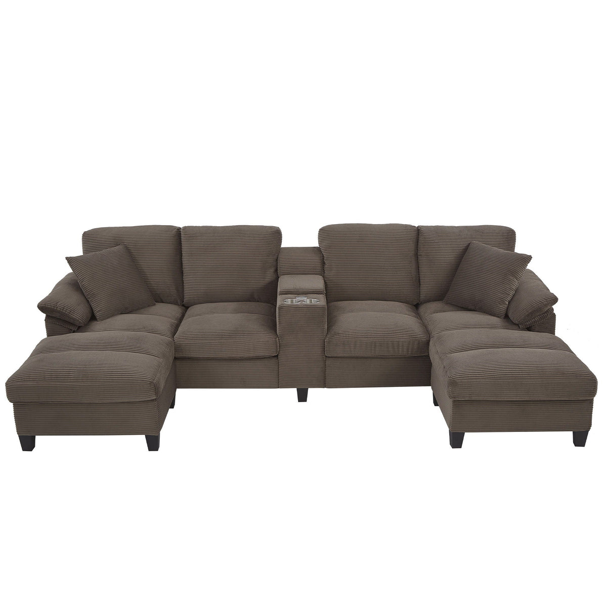 Modern U - Shaped Sectional Sofa With Storage Ottomans, USB Ports, And Cup Holders Hearth and Haven