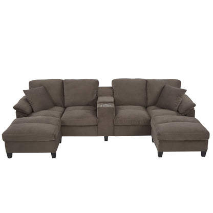 Modern U - Shaped Sectional Sofa With Storage Ottomans, USB Ports, And Cup Holders Hearth and Haven