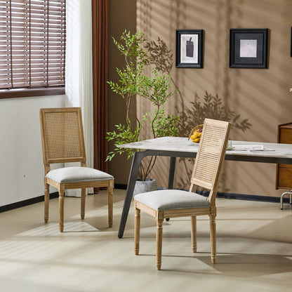 French Country Dining Chair With Rectangular Cane Backrest And Smooth Upholstered Seating Noble House