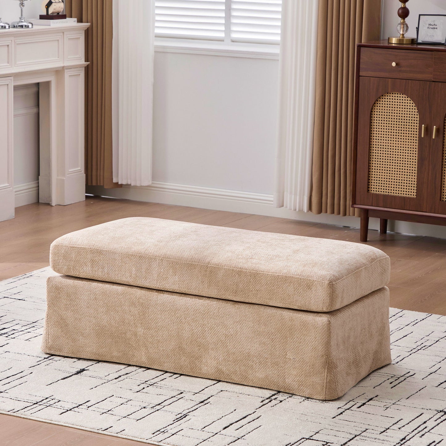 Wide Modern Upholstered Ottoman Foot Stool Home Essentials