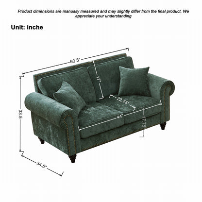 2 Seater Sofa With Rolled Arms, Tufted Upholstered Couch Home Essentials