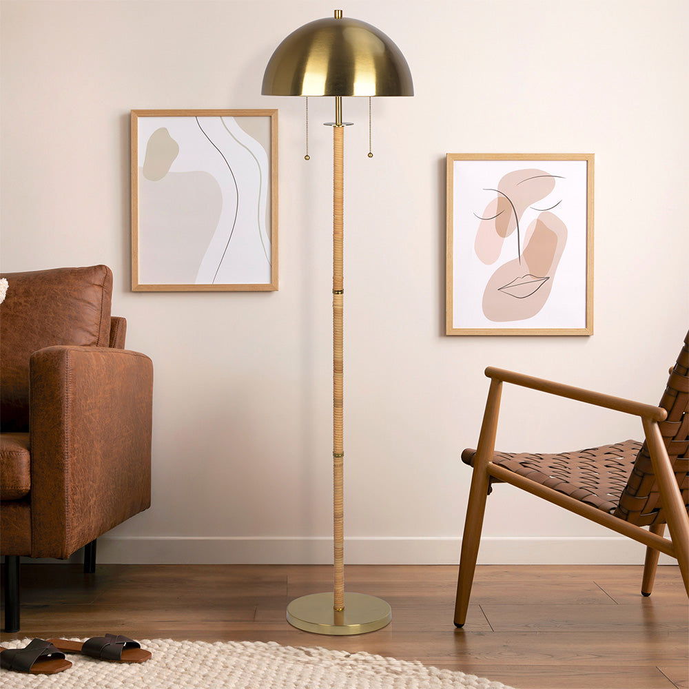 Allure - 2 Light Floor Lamp, Gold, Natural Tube, Double On / Off Pull Chain - Gold / Rattan Ashcroft Furniture