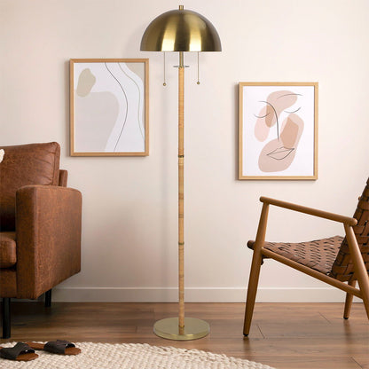Allure - 2 Light Floor Lamp, Gold, Natural Tube, Double On / Off Pull Chain - Gold / Rattan Ashcroft Furniture