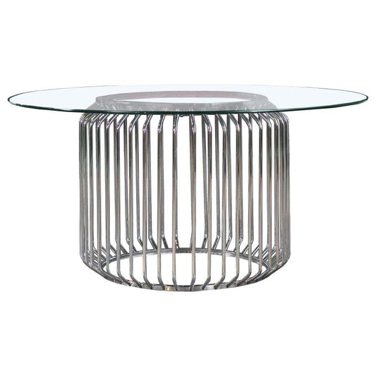 Veena - Round Glass Top Metal Dining Table - Chrome