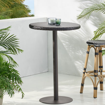 Outdoor Round Rattan Bar Table With Iron Frame - Multi Brown Noble House