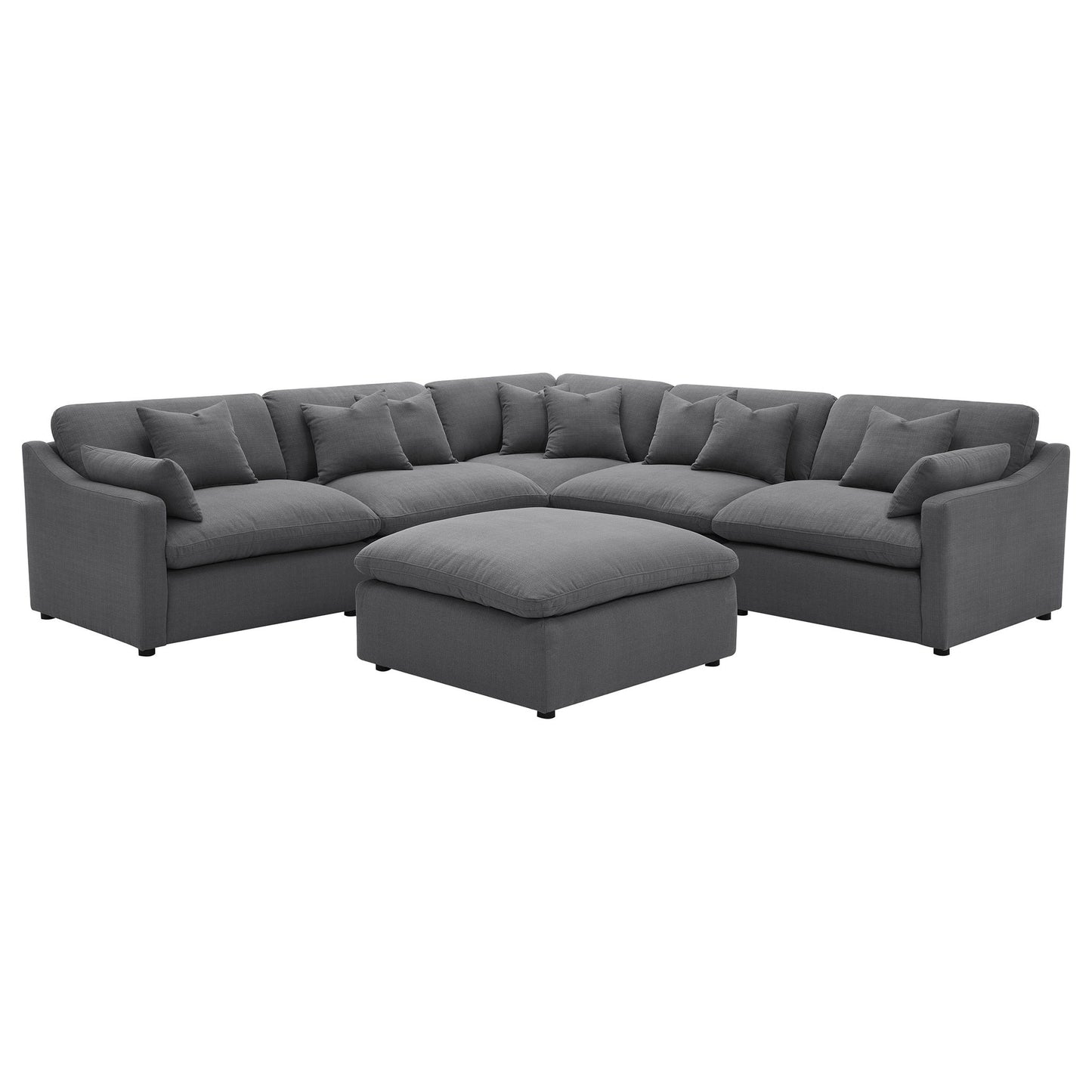 6 Piece Upholstered Modular Sectional Sofa With Reversible Cushions And Ottoman - Charcoal Furniture Max