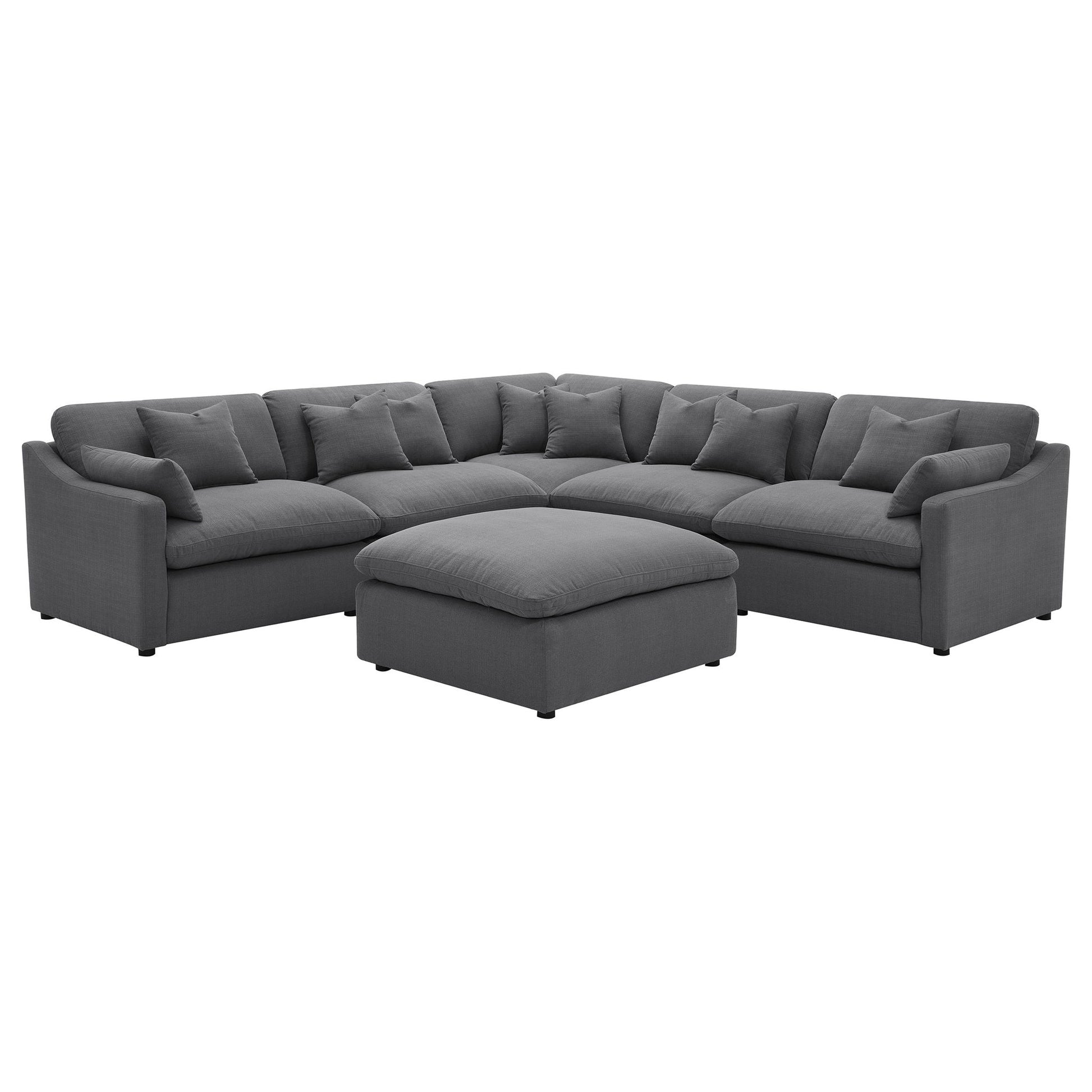 6 Piece Upholstered Modular Sectional Sofa With Reversible Cushions And Ottoman - Charcoal Furniture Max