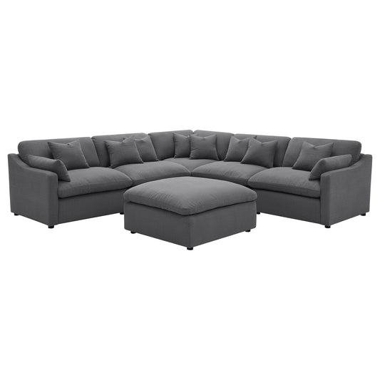 6 Piece Upholstered Modular Sectional Sofa With Reversible Cushions And Ottoman - Charcoal Furniture Max