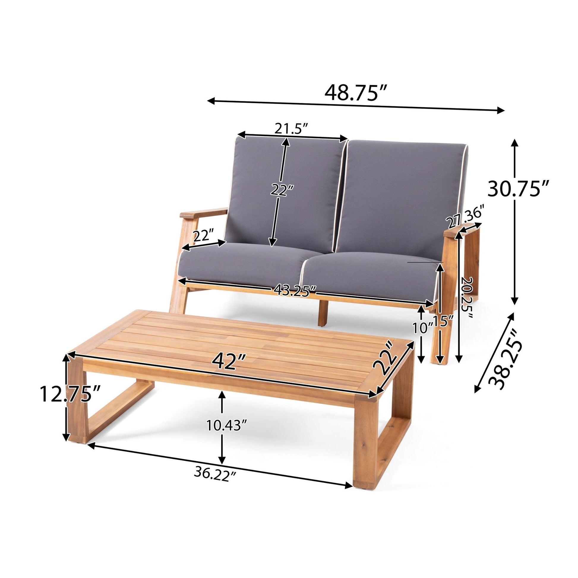 Paloma - Contemporary Loveseat And Coffee Table Set With Weather Resistant Cushions Noble House