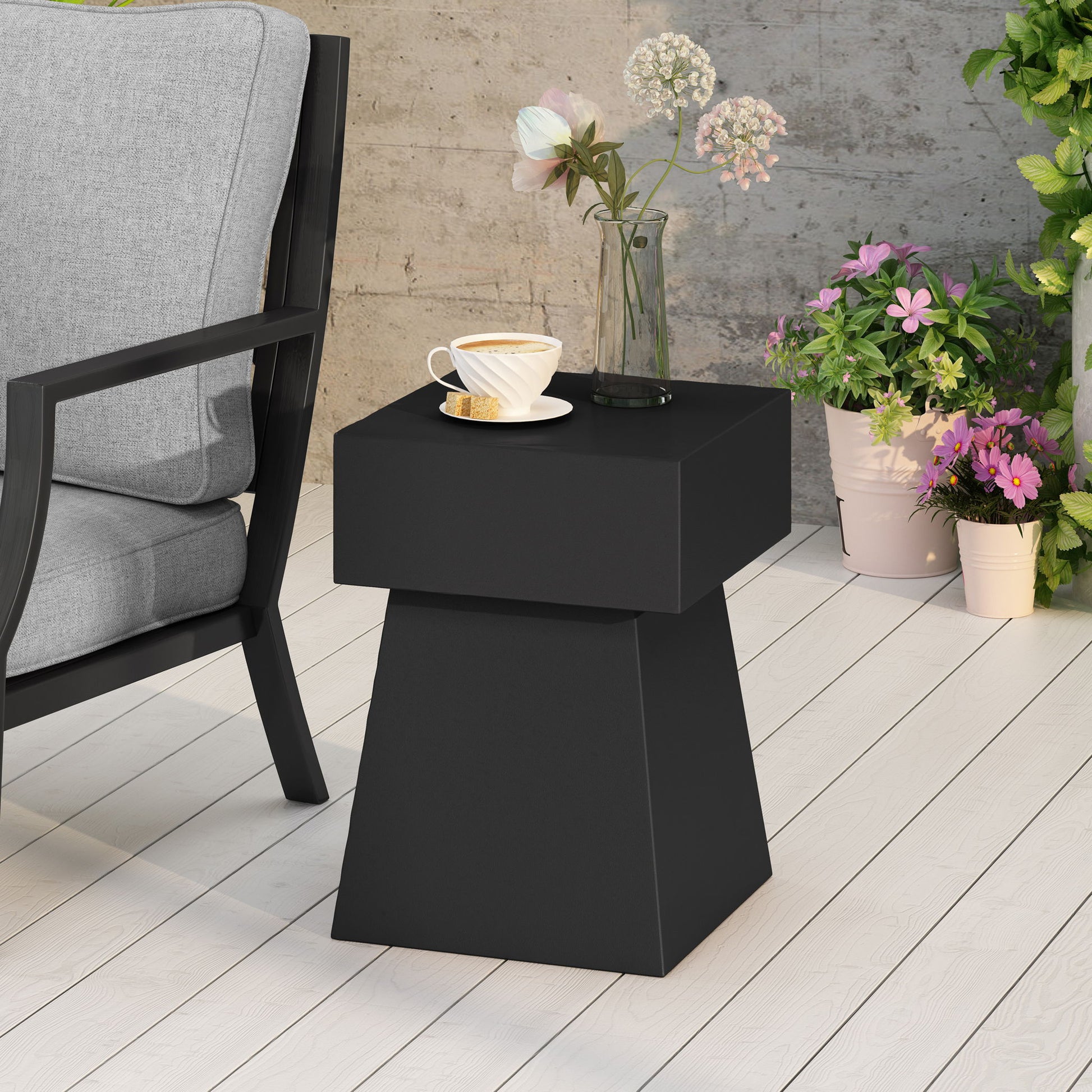 Outdoor Side Table, Patio End Table - Black Noble House