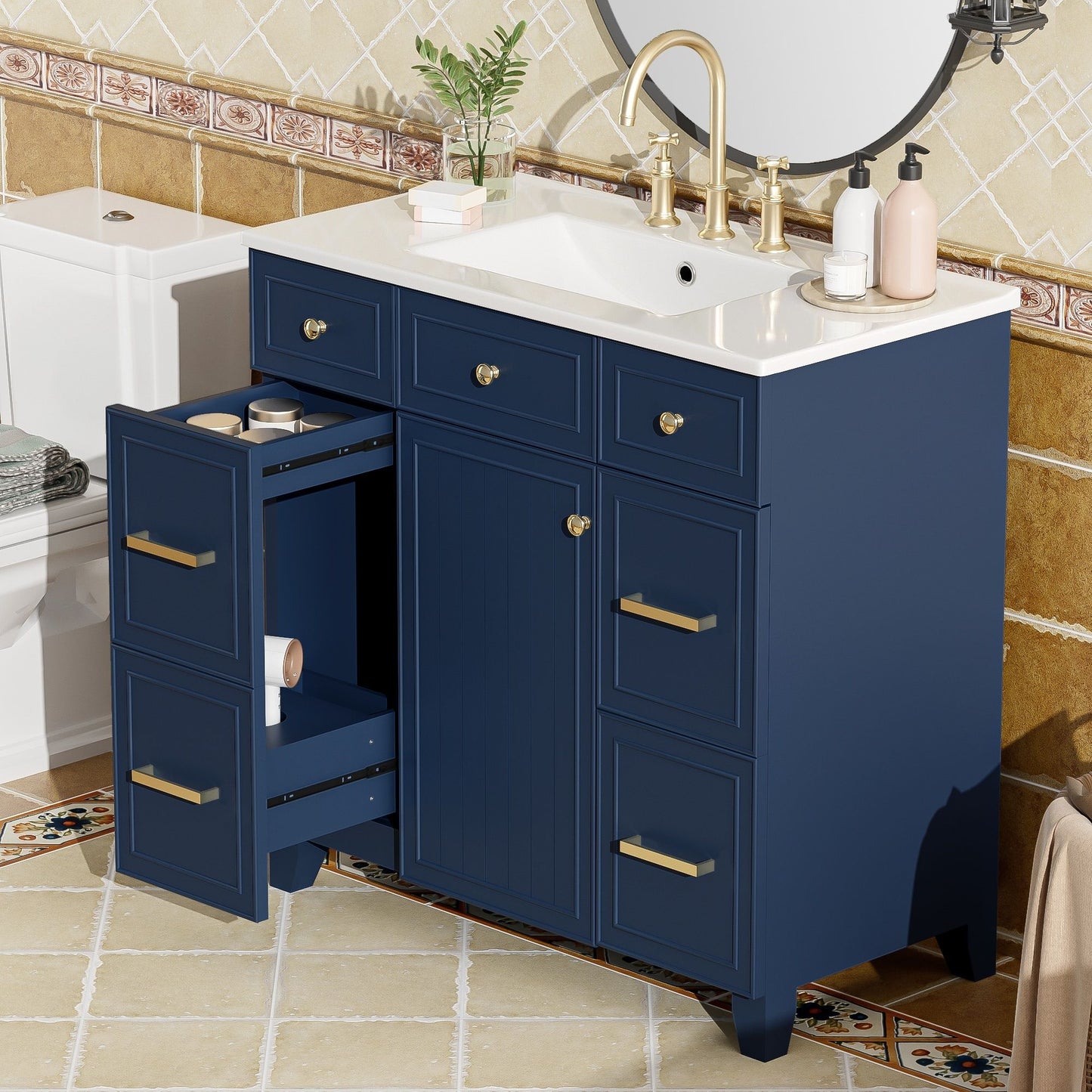 Bathroom Vanity With Ceramic Sink, Soft Close Doors, Adjustable Shelves Hearth and Haven