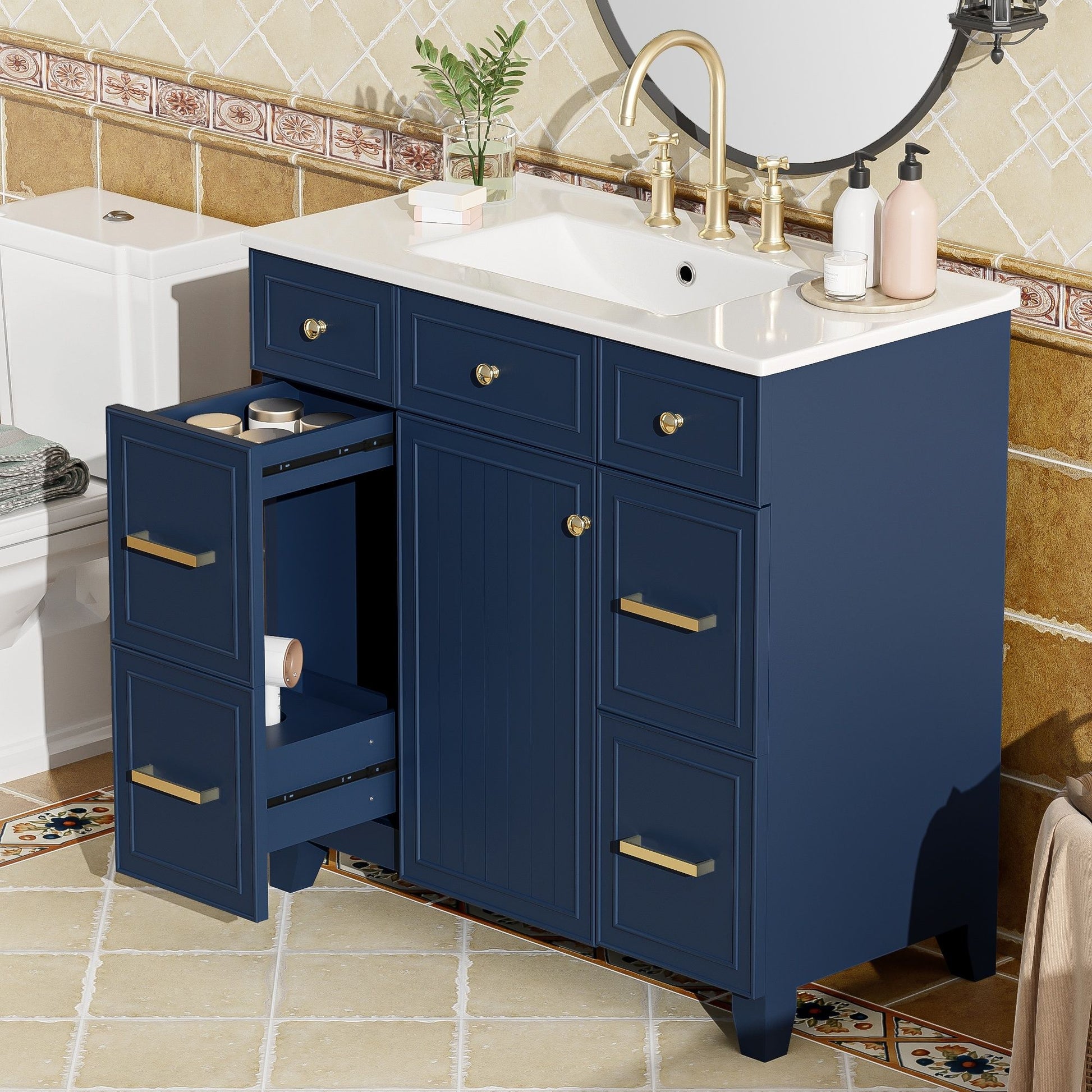 Bathroom Vanity With Ceramic Sink, Soft Close Doors, Adjustable Shelves Hearth and Haven