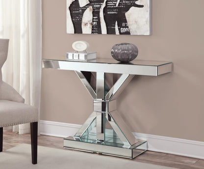 Lurlynn - X-Shaped Mirrored Entryway Console Table - Silver