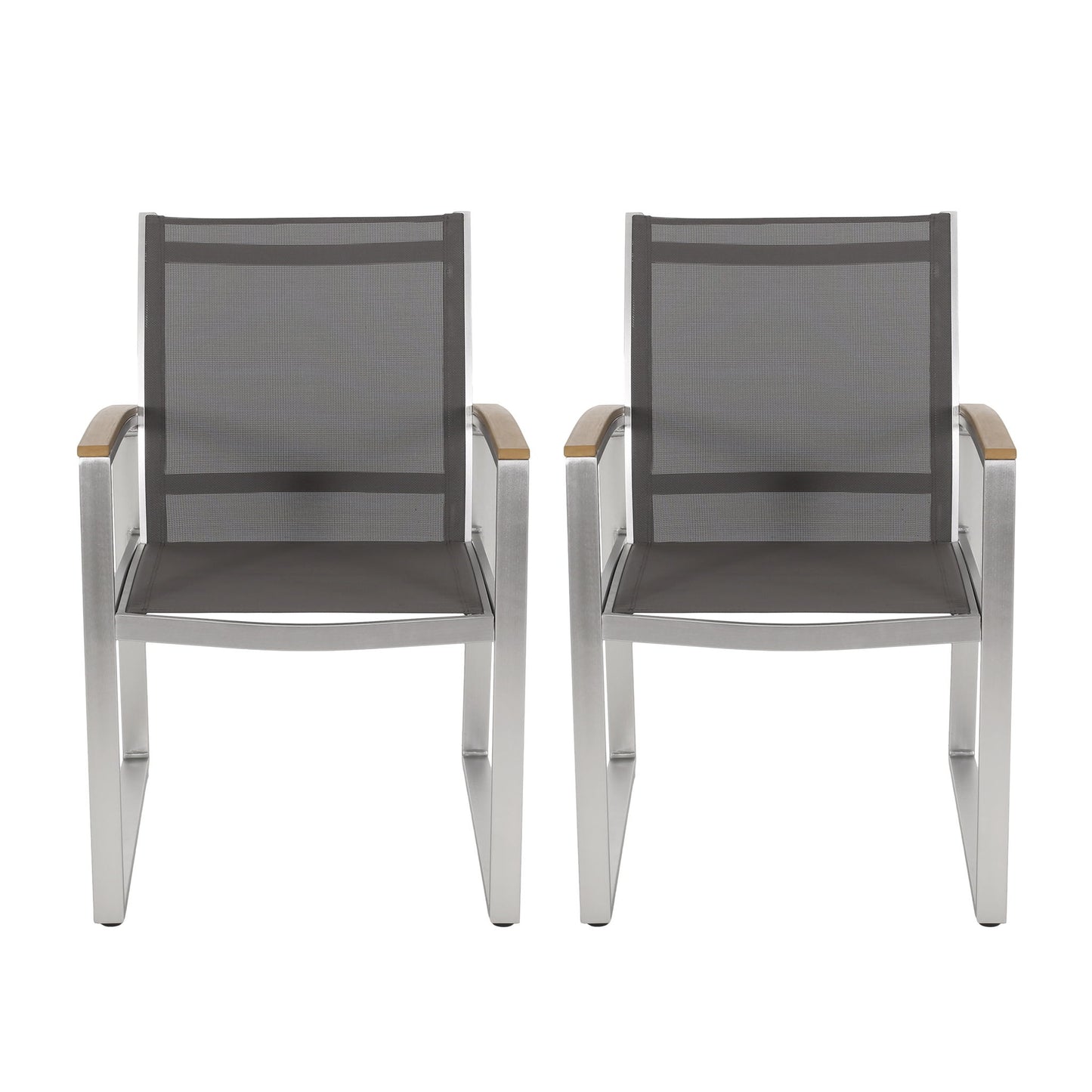 Poetic - Outdoor Dining Chair With Faux Wood Arms And Aluminum Frame (Set of 2) - Gray Noble House