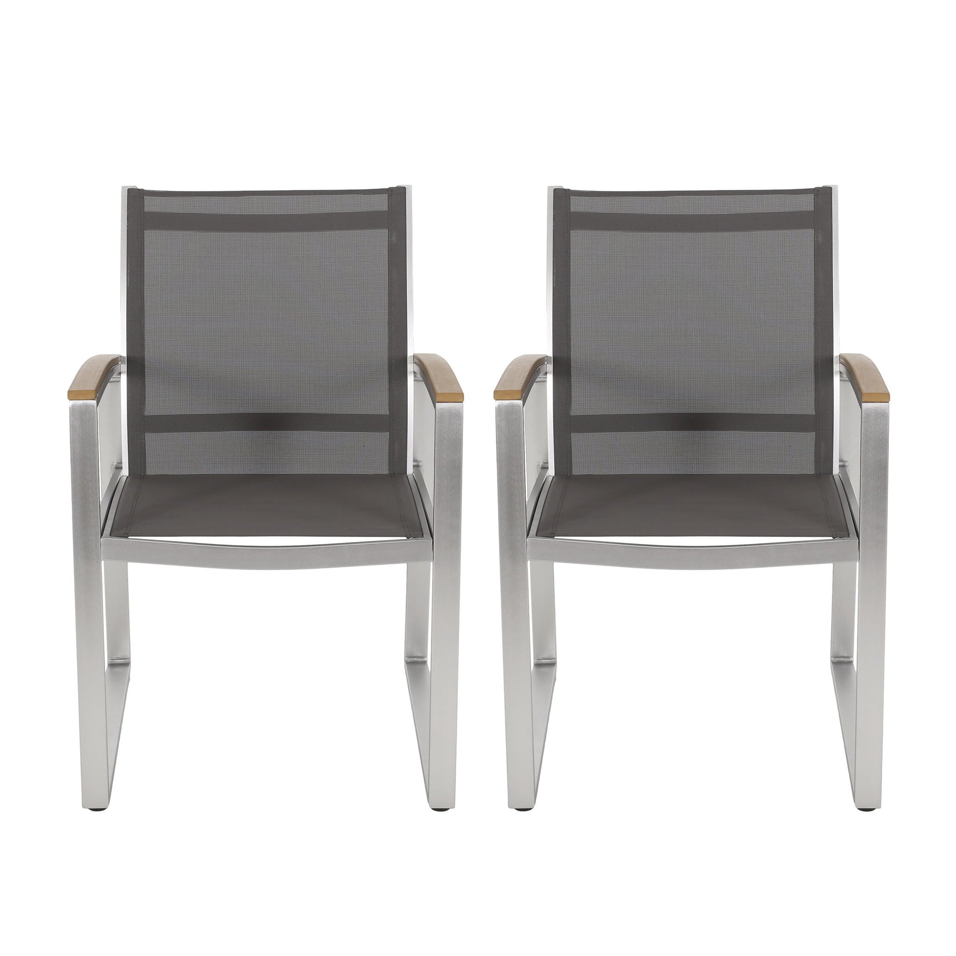 Poetic - Outdoor Dining Chair With Faux Wood Arms And Aluminum Frame (Set of 2) - Gray Noble House