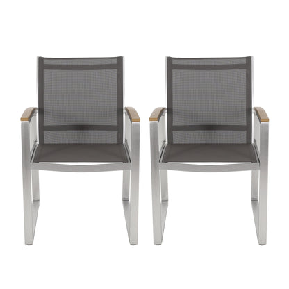 Poetic - Outdoor Dining Chair With Faux Wood Arms And Aluminum Frame (Set of 2) - Gray Noble House