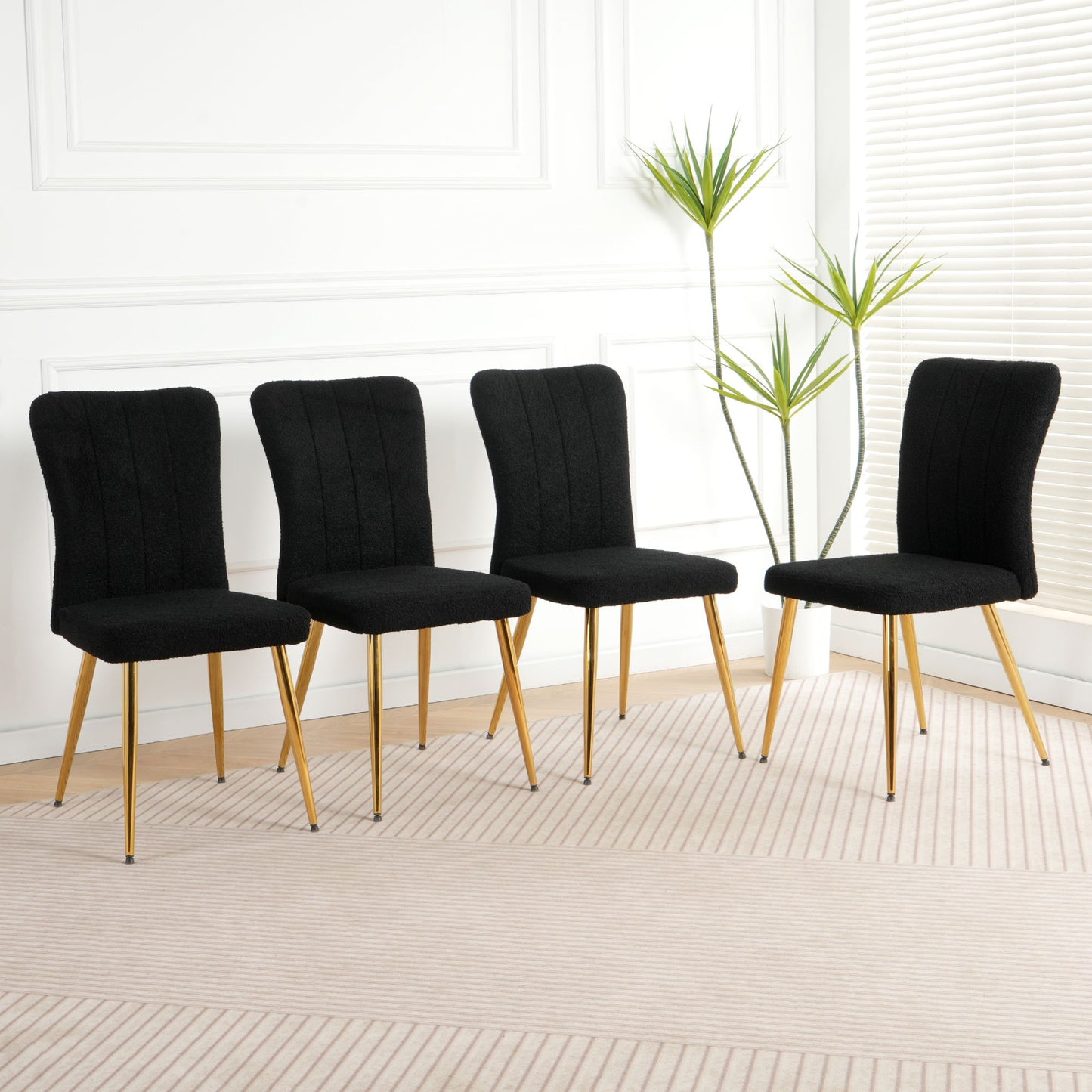 Modern Teddy Wool Dining Chair With Plated Metal Legs Upholstered Fabric Side Chair (Set of 4) - Black Home Essentials