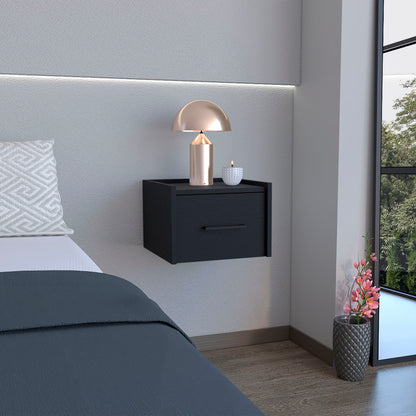 Floating Nightstand, Space Saving Design With Handy Drawer And Surface - Black Home Essentials
