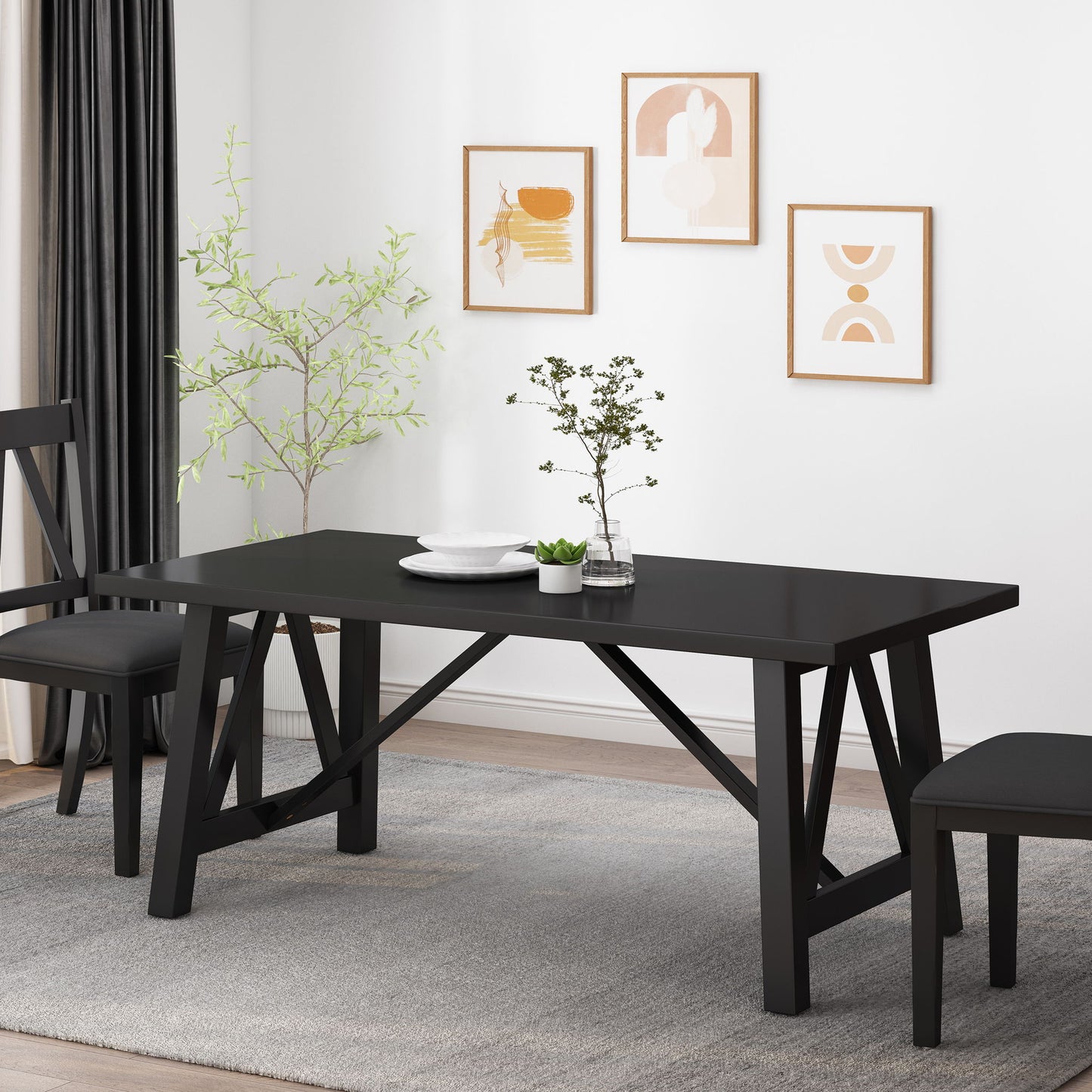 Farmhouse Style Dining Table With Wood Like Top Noble House