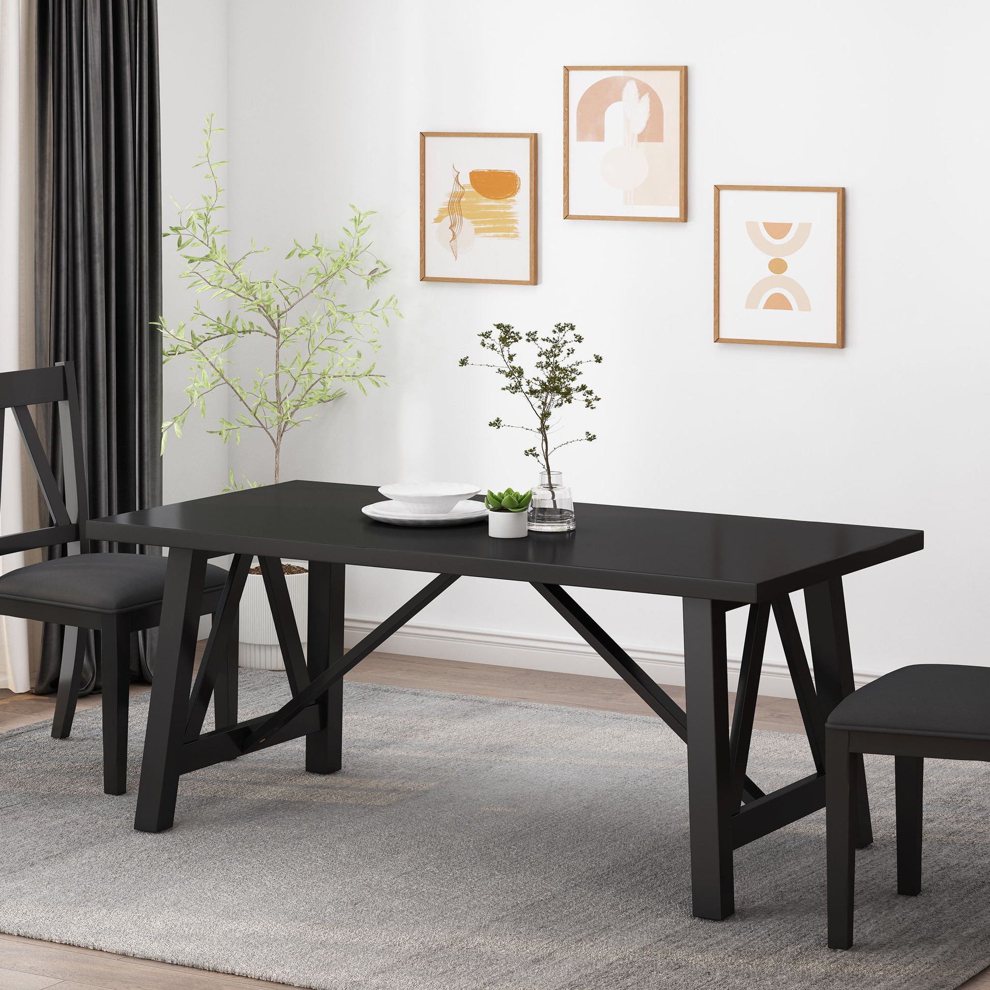 Farmhouse Style Dining Table With Wood Like Top Noble House